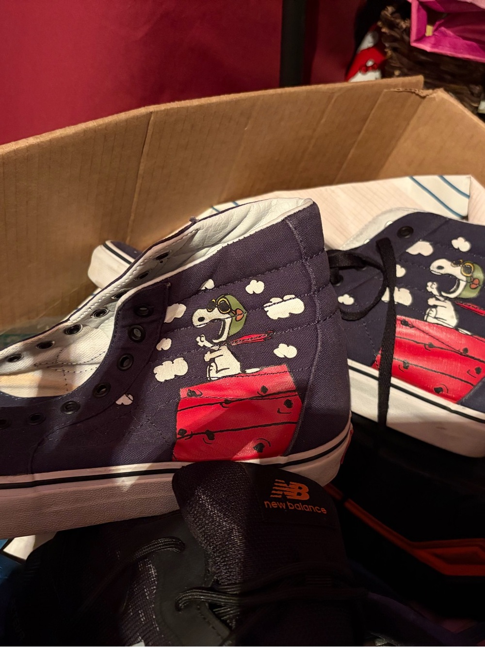 Vans Navy High-Top Sneakers with Red Doghouse and Snoopy Graphic